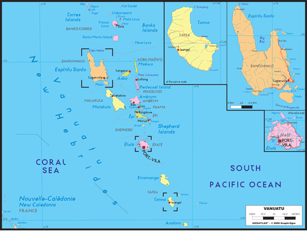 Vanuatu Political Wall Map