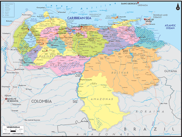 Venezuela Political Wall Map