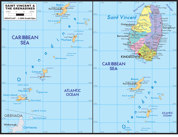 Vincent Grenadines Political Wall Map