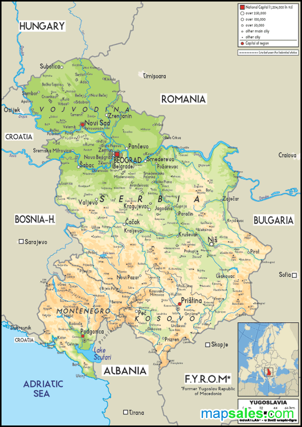 Yugoslavia Physical Wall Map