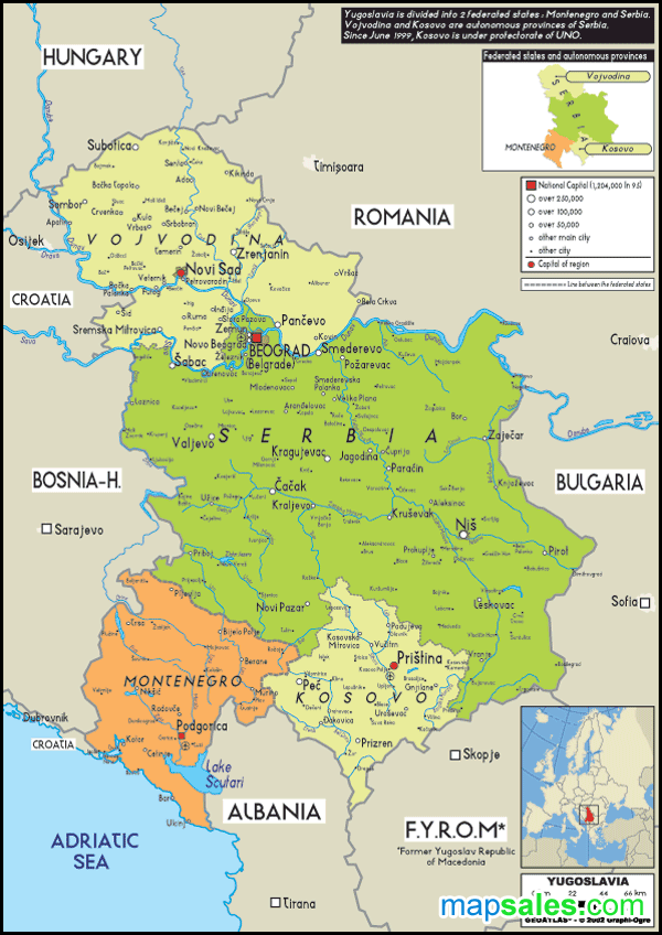 Yugoslavia Political Wall Map