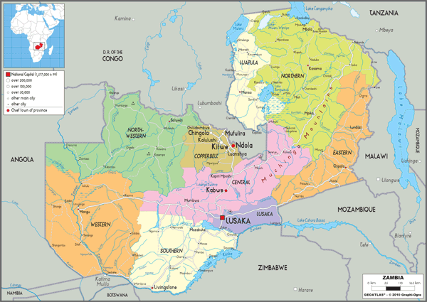 Zambia Political Wall Map