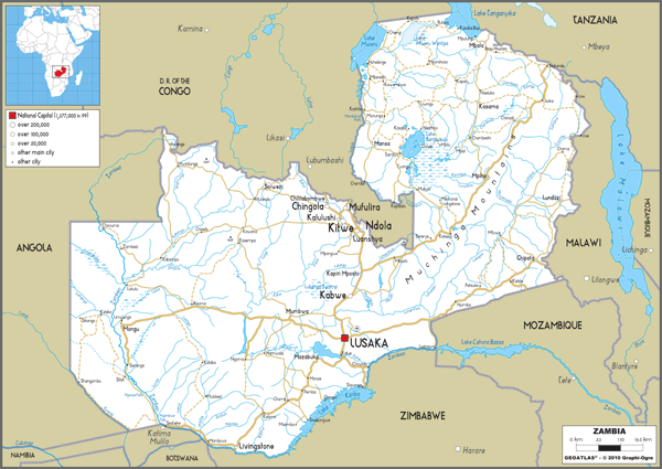 Zambia Road Wall Map