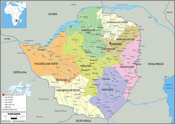 Zimbabwe political Wall Map