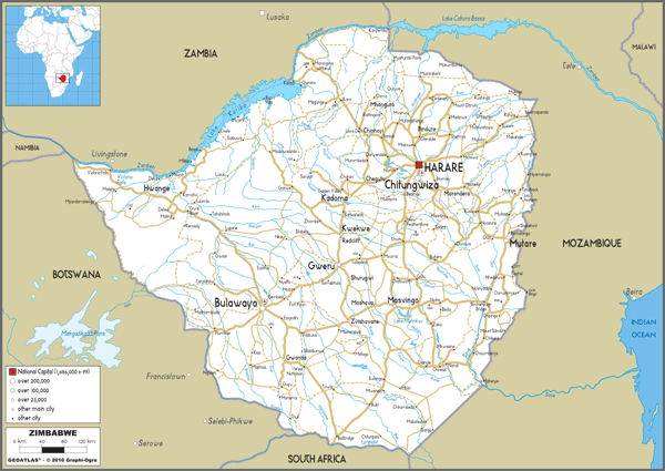 Zimbabwe Road Wall Map