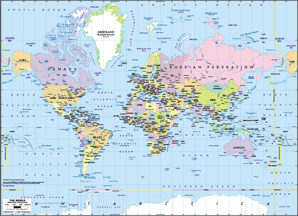 Europe-Centered World Political Wall Map - Mercator