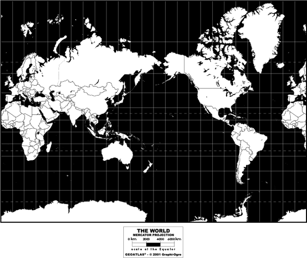 Pacific-Centered World Simplified Wall Map - Mercator