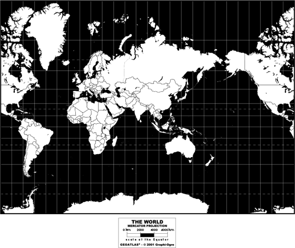 Asia-Centered World Simplified Wall Map - Mercator