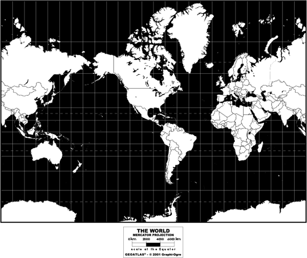 Americas-Centered World Simplified Wall Map - Mercator