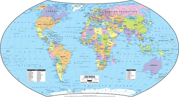 World Political Wall Map - Hammer Projection