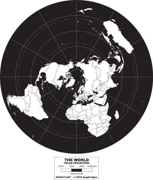 World Simplified Wall Map - Polar Projection