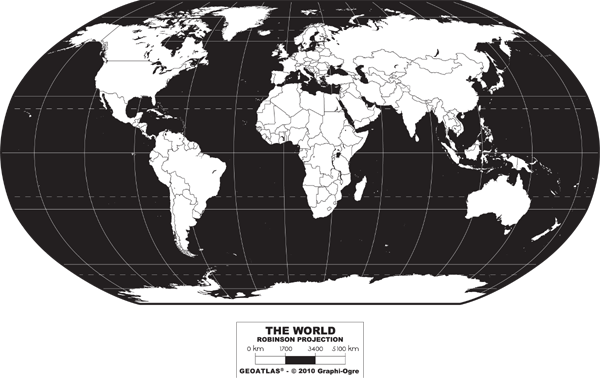 World Simplified Wall Map - Robinson Projection