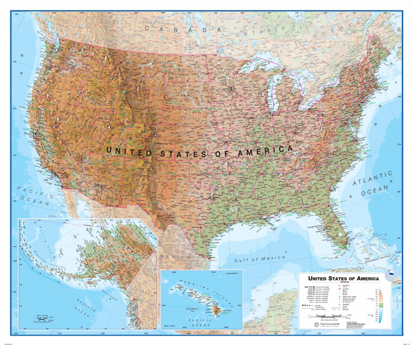 USA Physical Wall Map