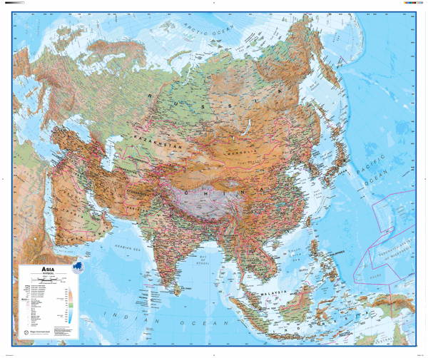 Asia Physical Wall Map