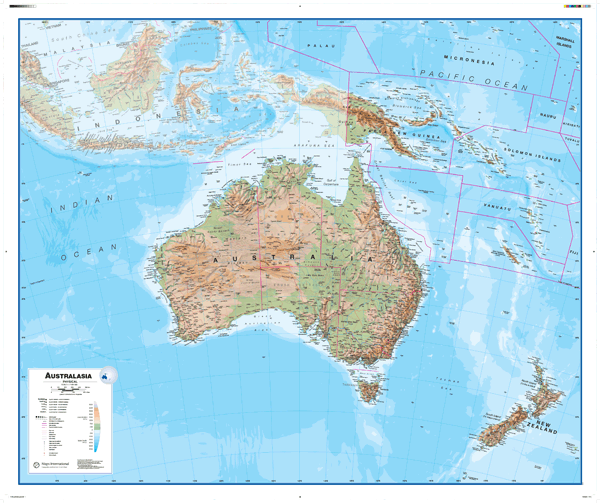 Australasia Physical Wall Map