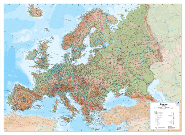 Europe Physical Wall Map