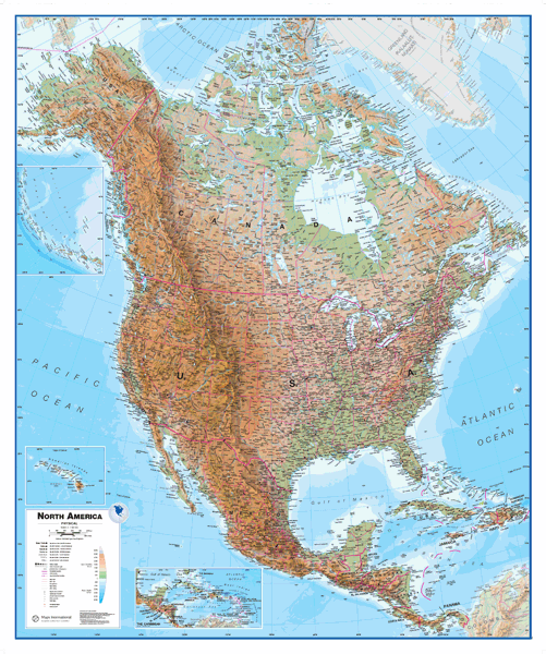 North America Physical Wall Map