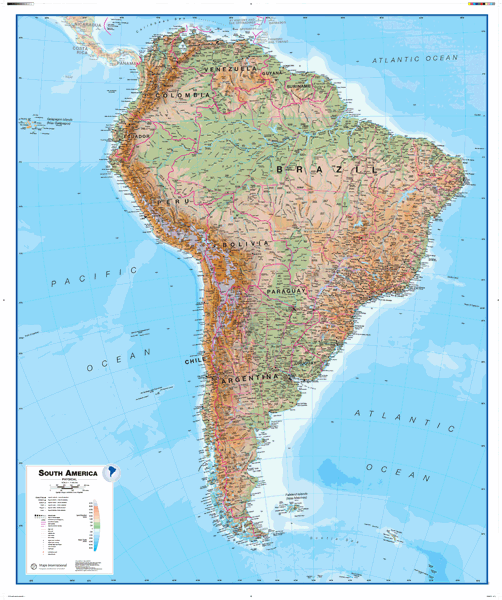 South America Physical Wall Map