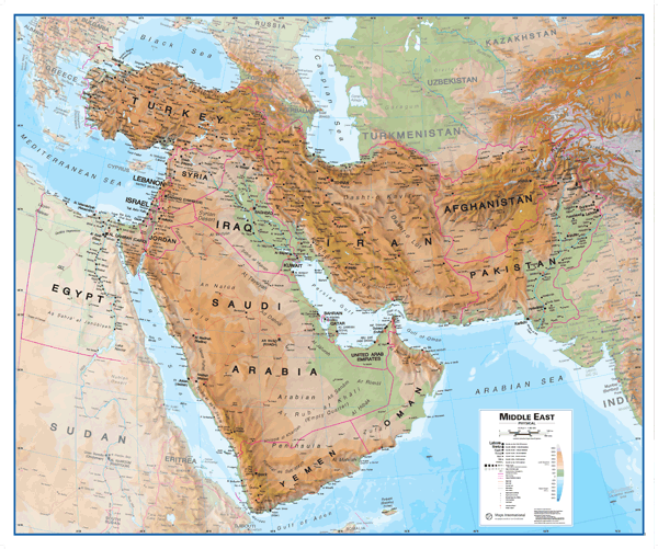 Middle East Physical Wall Map