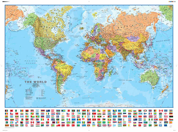World Political with Flags Wall Map