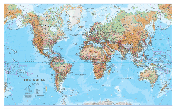 World Physical  Wall Map