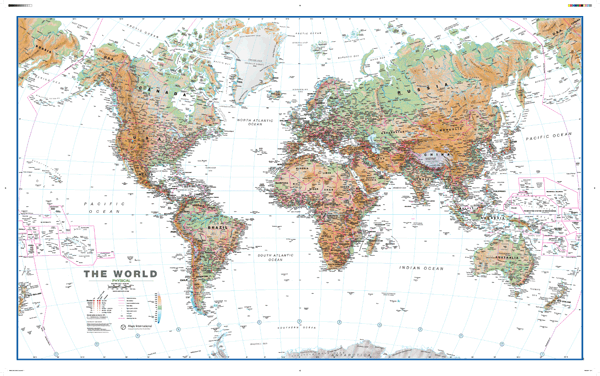 World Physical White Ocean Wall Map