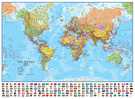 World Political with Flags Wall Maps
