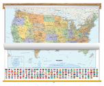 Classic US and World Map with Flags Classroom Pull Down 2 Map Bundle