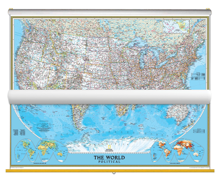 Political US and World Map Classroom Pull Down 2 Map Bundle