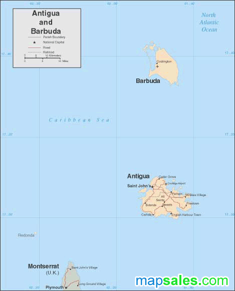 Antigua/Barbuda Wall Map