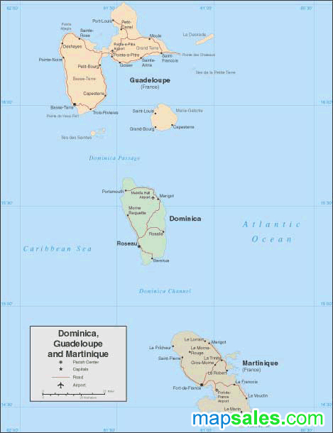 Dominica / Guadelupe / Martinique Wall Map