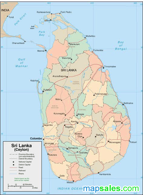 Sri Lanka Wall Map