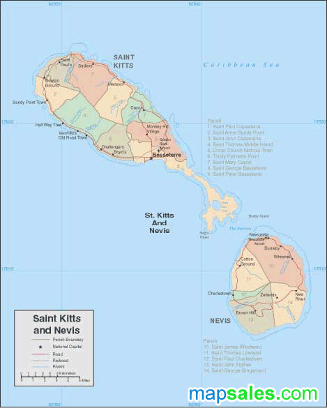 St. Kitts/Nevis Wall Map