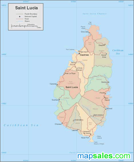 St. Lucia Wall Map