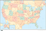 United States Political Wall Map w/ Highways and Oceans