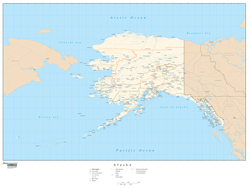 Alaska with Roads Wall Map