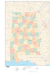 Alabama with Counties Wall Map
