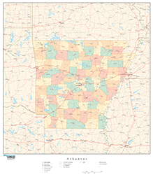 Arkansas with Counties Wall Map