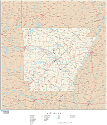 Arkansas with Roads Wall Map