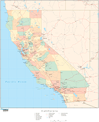 California with Counties Wall Map