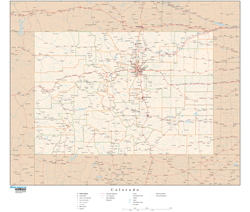 Colorado with Roads Wall Map