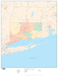 Connecticut with Counties Wall Map