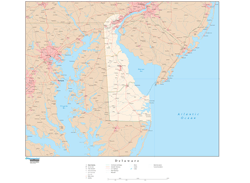 Delaware with Roads Wall Map