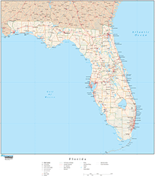 Florida with Roads Wall Map