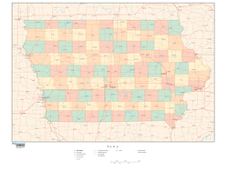 Iowa with Counties Wall Map