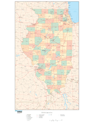 Illinois with Counties Wall Map