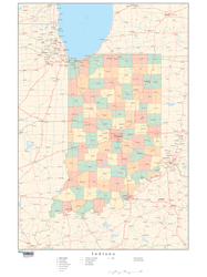 Indiana with Counties Wall Map