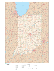 Indiana with Roads Wall Map