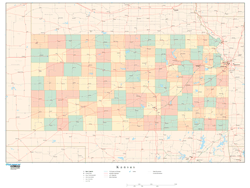 Kansas with Counties Wall Map