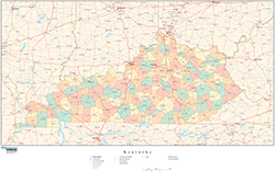 Kentucky with Counties Wall Map